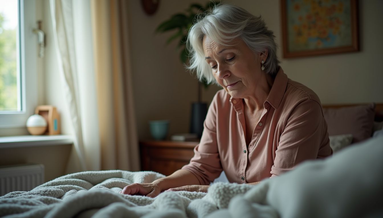 A woman arranging a cozy caregiver's room in her home.